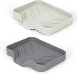 Silicone Soap Dish for Shower with Self Draining, 2 Pack Soap Holder for Bathroom, Silicone Sponge Holder for Kitchen Sink, Soap Tray for Dispenser, Scrubber, Bottle, 4.7"×3.9", Grey & Beige White