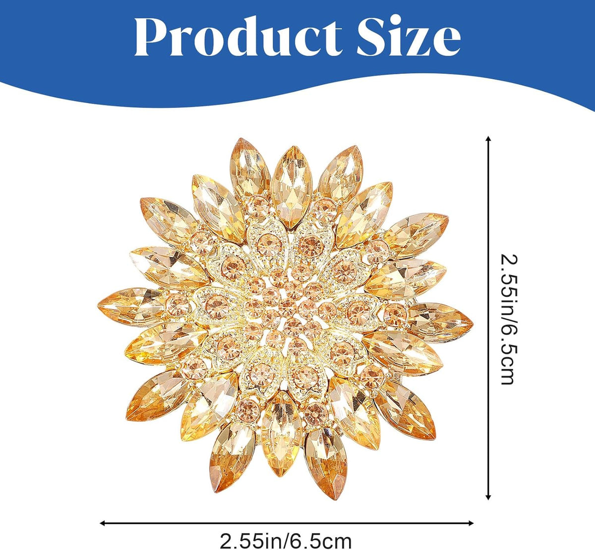 Rhinestone Flower Brooch Pin, 2.55" Fashion Large Crystal Flower Brooches for Women Floral Lapel Pins for Wedding Party Birthday Dance Banquet Dress Hat Suit Bag Accessories Jewelry