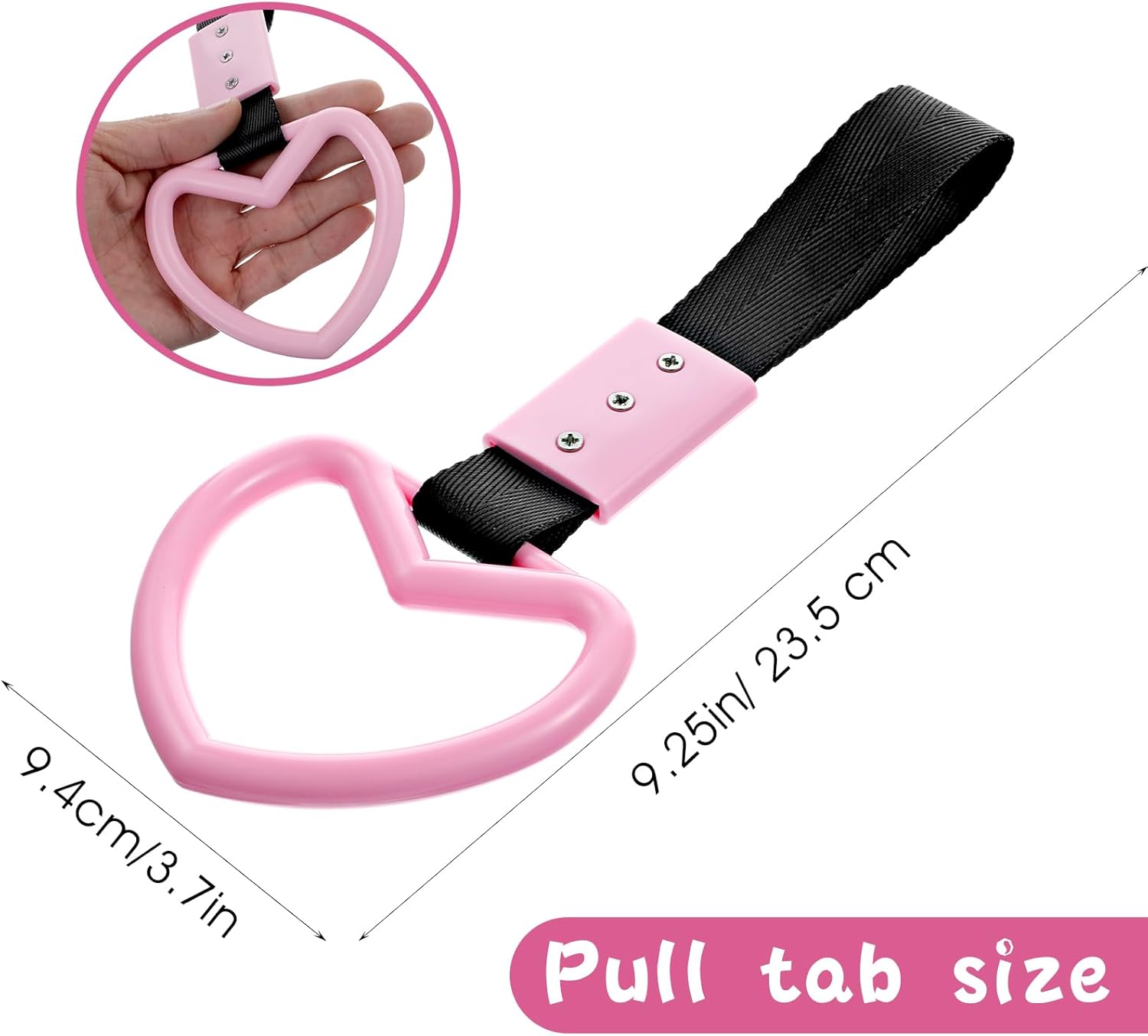 2 PCS Car Heart Hanging Accessories Drift Charm Pink Heart Handle Strap for Car Rear Bumper Warning Ring Decor Heart-Shaped Straps Subway Bus Replace Handle Interior Exterior Decoration