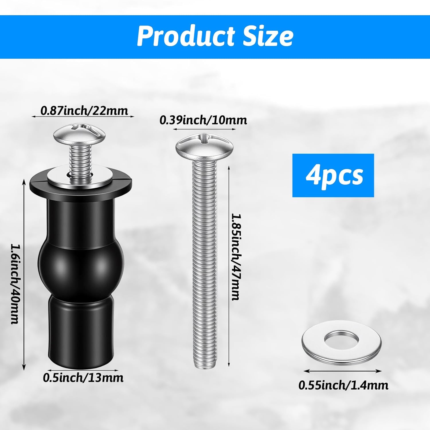 4 Set Stainless Steel Toilet Seat Bolts, 10mm Toilet Seat Screws Replacement Kit with Expanding Rubber Nuts Universal Toilets Seats Hardware for Most Top Mount Toilets Seats Tightening Kit Replacement
