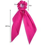 Knotted Bow Scrunchies 2 PCS Silk Scarf Scrunchies Ponytail Holders Hairs Ribbons Ponytail Scarf Knotted Bow Silk Hairs Ties Satin Hair Ribbon Scrunchy for Women Thick Thin Long Hair (Pink)