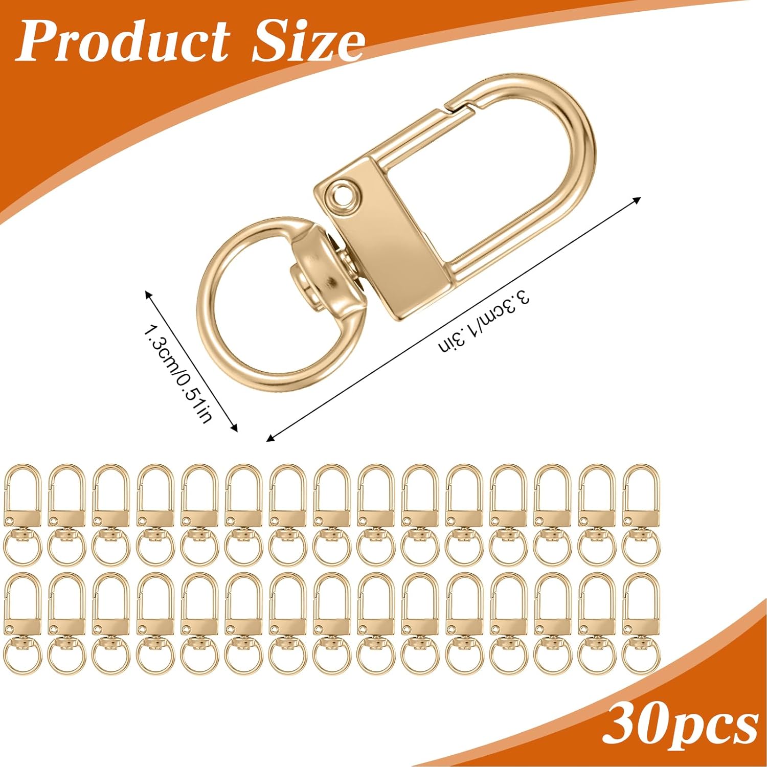 Xindojuz 30 PCS Metal Lobster Claw Clasps for Keychains and Jewelry Making, 360° Swivel Lanyards Snap Hooks Strap with Key Rings, Key Chains Connector Purses Straps Bag Charm DIY Accessories (Gold)
