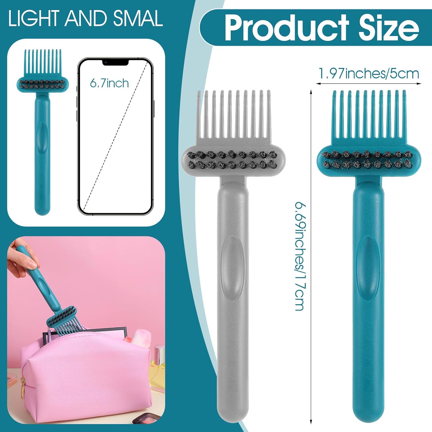 2 Pack 2-in-1 Hair Brush Cleaning Tool Hair Brush Cleaner and Remover Tool Dual-Sided Hairbrush Clean Tools for Removing Hairs and Dust Perfect for Home Salon Travel Use (Green Grey)