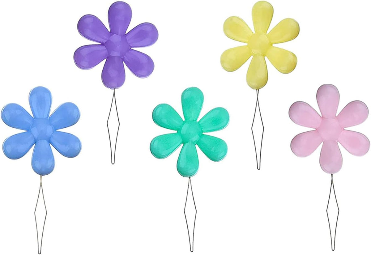 Embroidery Needle Threader Tool 5pcs Plastic Flower Head Sewing Machine Needle Threader for Hand Sewing Cross Stitch Craft Knitting Quilting (5pcs, Mix Colors)