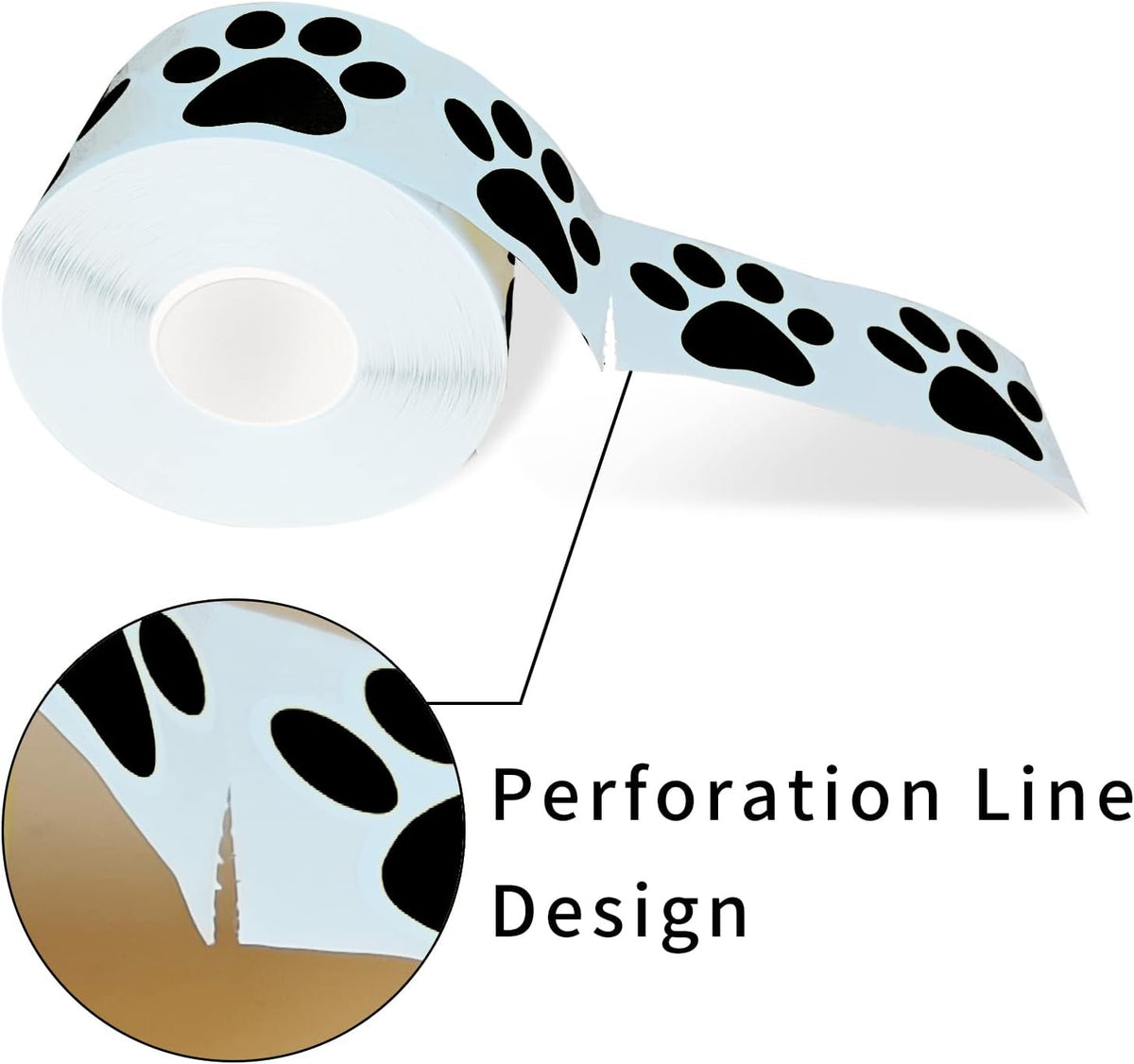 STARLIBOO Paw Print Stickers, 1.5 inch Dog Paw Stickers, 600pcs Puppy Paws Sticker, Clues Paws Print Sticker(Perforation Line/Black)