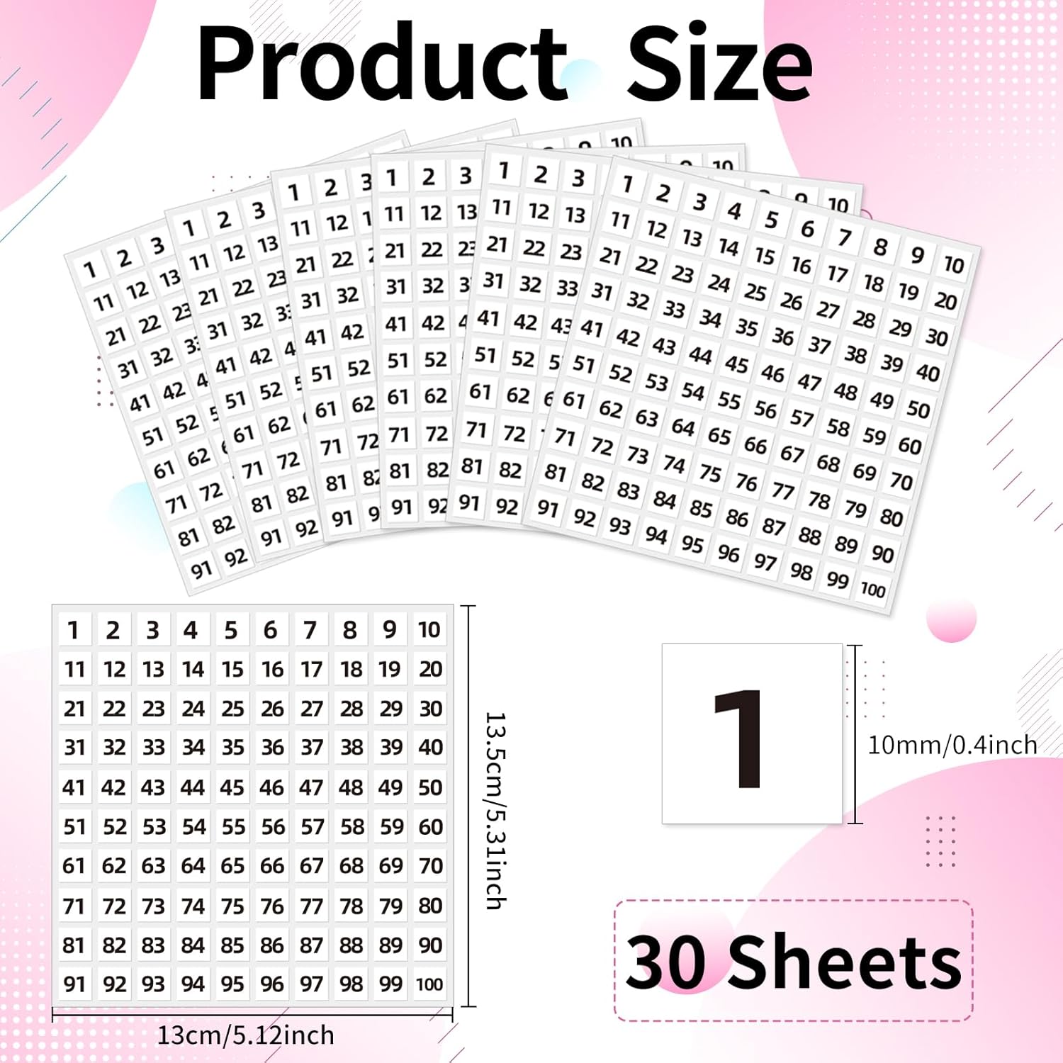STARLIBOO 1 to 100 Consecutive Number Stickers, 0.4 inch Square Small Number Stickers Labels for Inventory, Storage, Organizing, Boxes, Bins, Toolbox, Locker (3000 Labels, White)