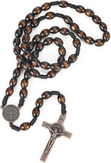Rosary Beads Handmade Wooden Rosarios Catolicos l Cross For Catholic Or Christian Gift（Woven Coffee Color）