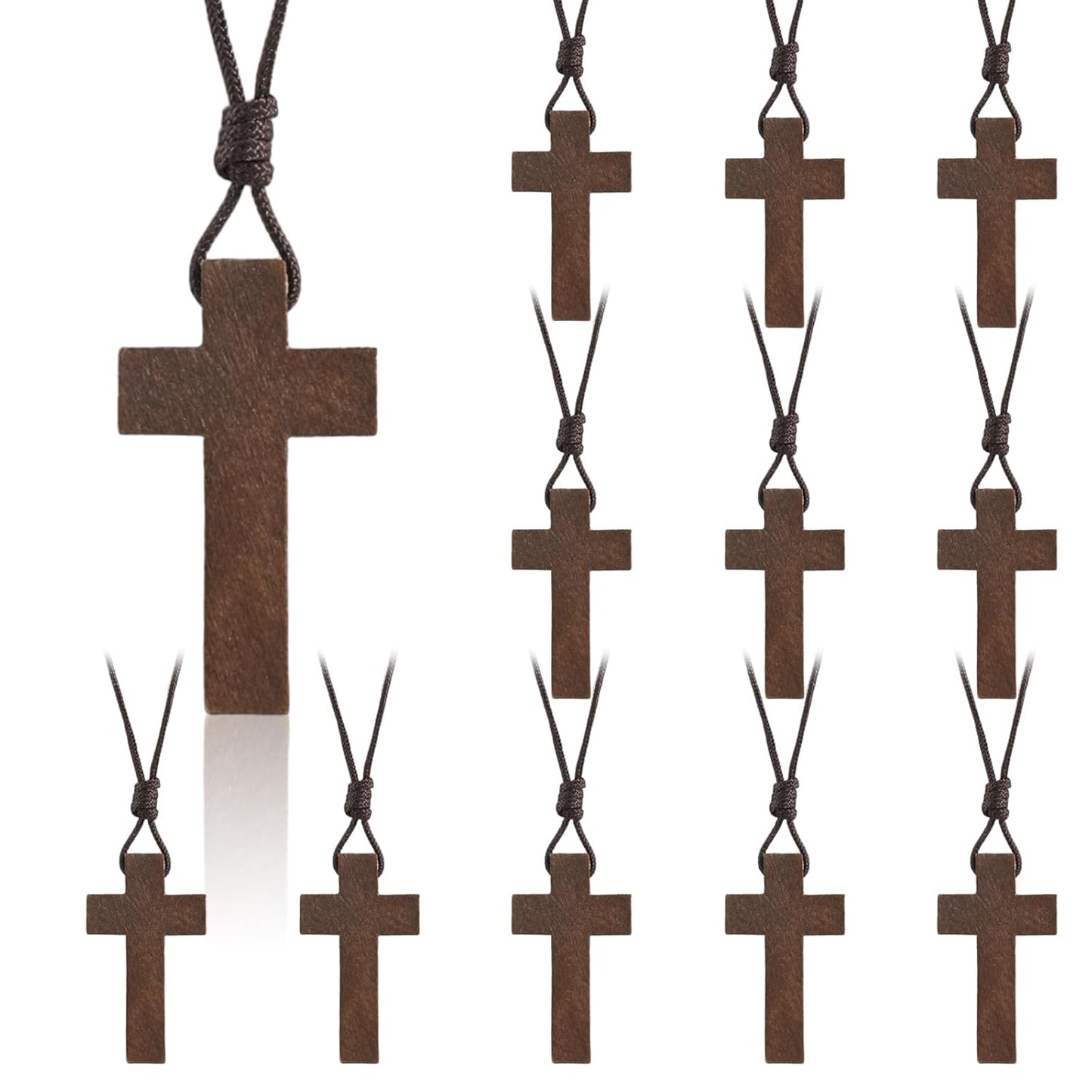 Natural Wooden Cross Necklace for Men&Woman, Crucifix Necklace Men&Woman, Bulk Wooden Small Crosses Gifts for Bible Verse Easter Party Favor, Cross for Car Mirror Hanging Pendant, 1.6In X 1In(12pcs)