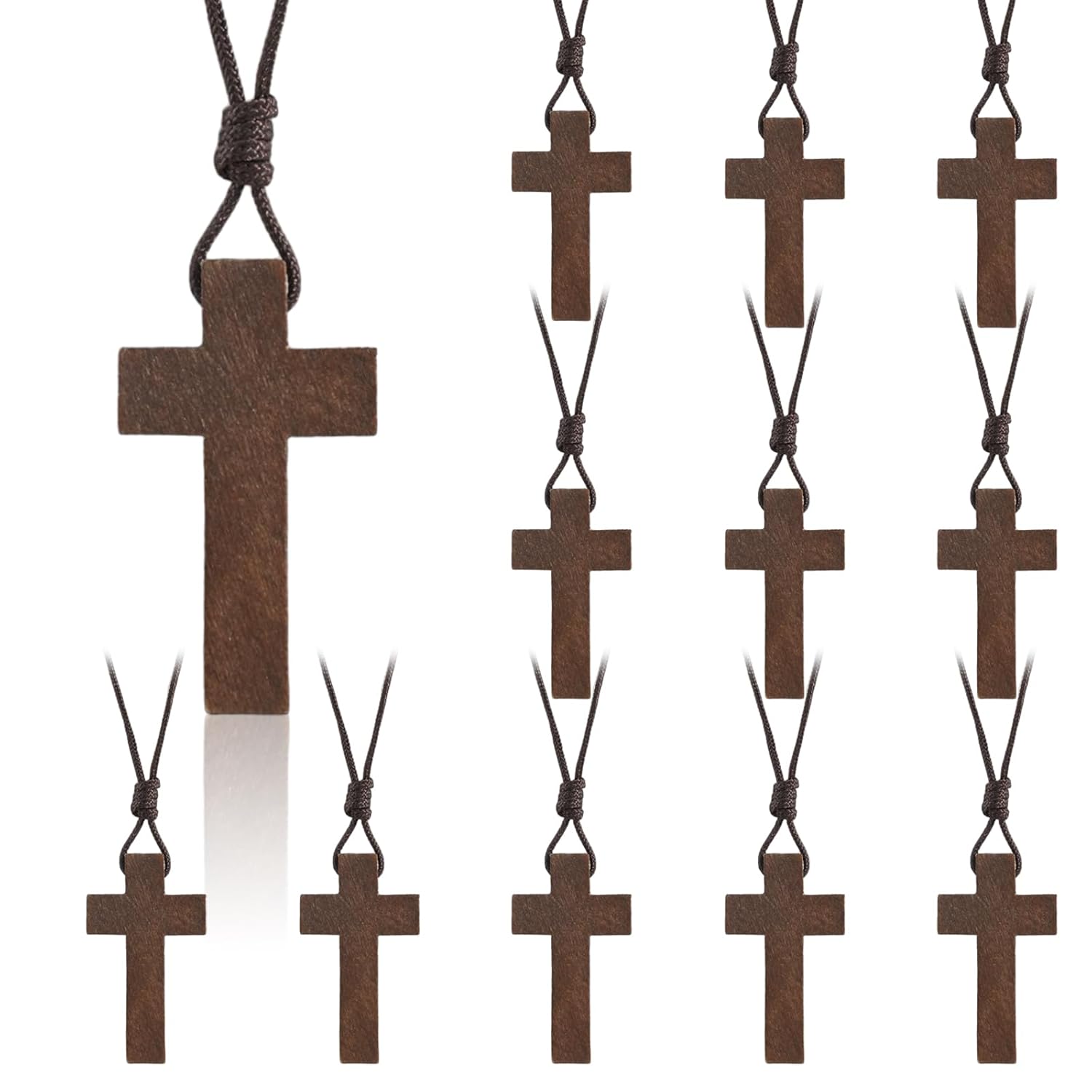 Natural Wooden Cross Necklace for Men&Woman, Crucifix Necklace Men&Woman, Bulk Wooden Small Crosses Gifts for Bible Verse Easter Party Favor, Cross for Car Mirror Hanging Pendant, 1.6In X 1In(12pcs)