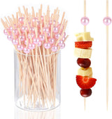 100 Pcs Pearl Toothpicks for Appetizers, 4.7 Inch Pearl Cocktail Picks for Party Decoration, Appetizer Skewers for Charcuterie Sandwich Burgers Fruit Drinks Party (Pink)