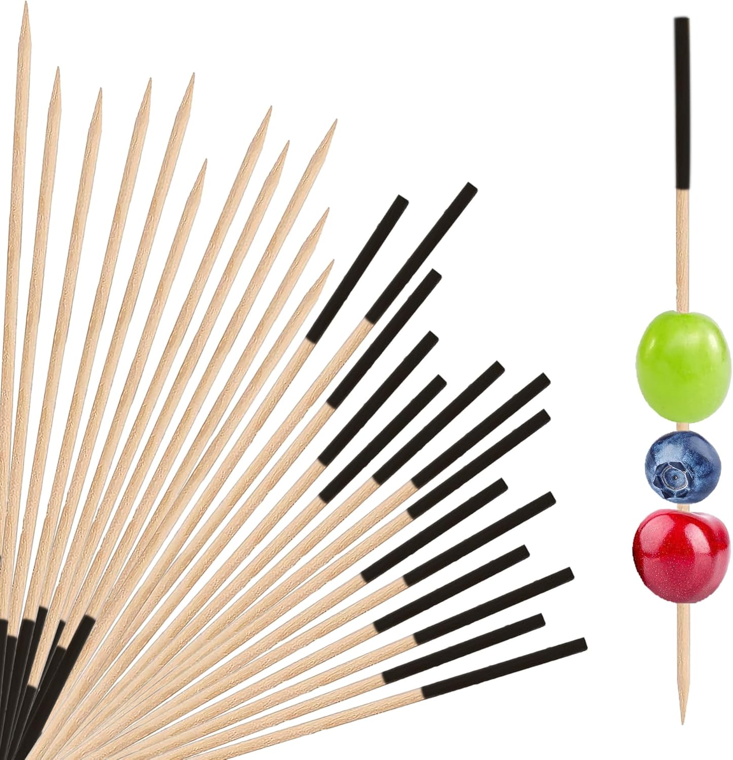 200 Pack Bamboo Toothpicks for Appetizers, 2mm 4.7 Inch Natural Bamboo Cocktail Picks for Cake Dessert Food Fruit Party Decorations (Black)