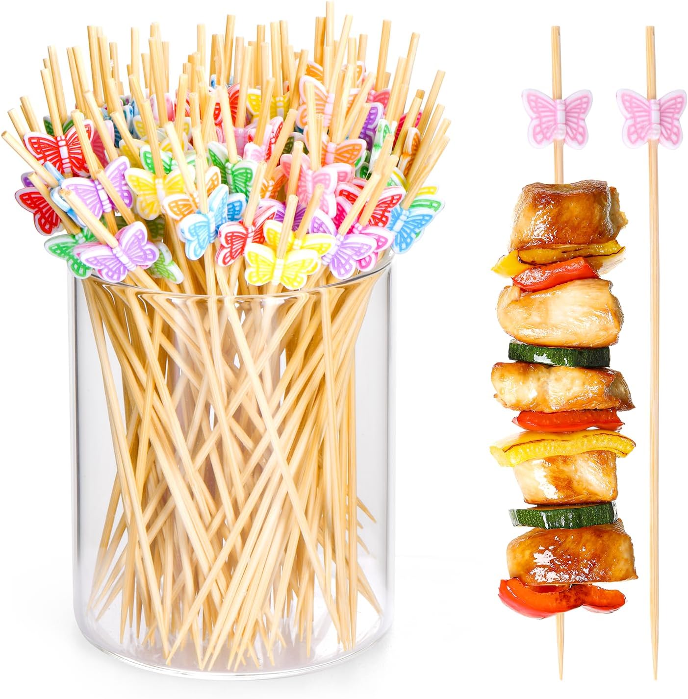 100 Pcs Fancy Toothpicks for Appetizers, 4.7 Inch Cocktail Picks for Party Decoration, Bamboo Appetizer Skewers for Charcuterie Sandwich Burgers Fruit Drinks Party (Butterfly)