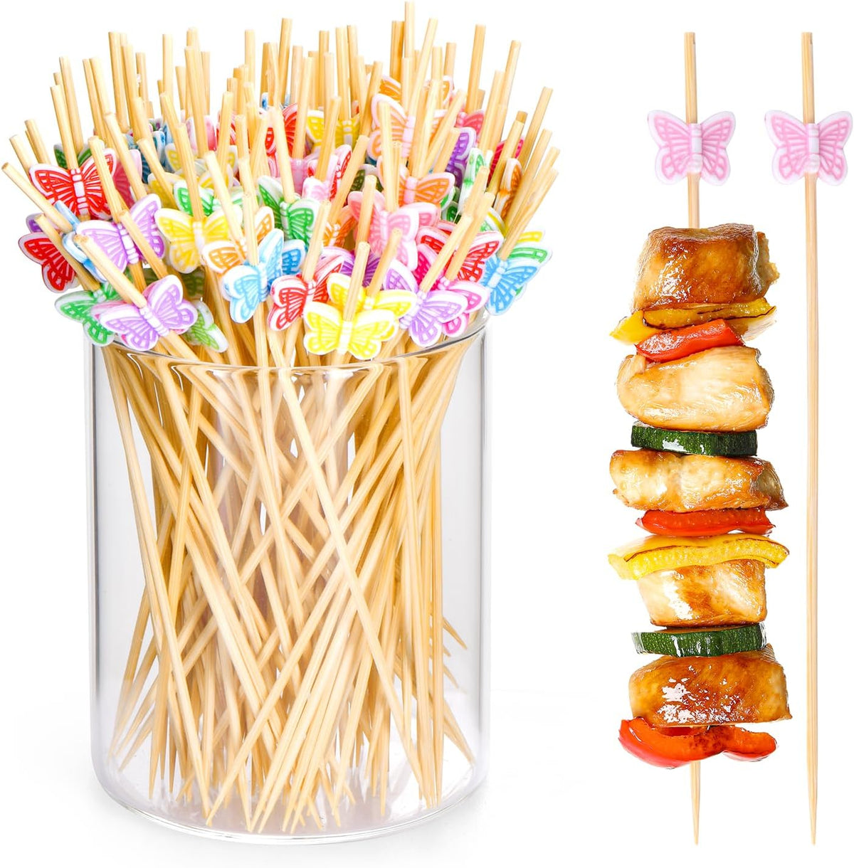 100 Pcs Fancy Toothpicks for Appetizers, 4.7 Inch Cocktail Picks for Party Decoration, Bamboo Appetizer Skewers for Charcuterie Sandwich Burgers Fruit Drinks Party (Butterfly)