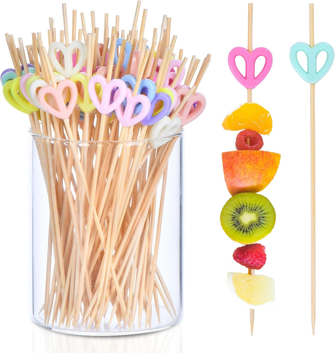 100 Pack Heart-Shaped Cocktail Picks, 4.7" Heart Toothpicks for Appetizers for Valentines Wedding Birthday Party Decoration