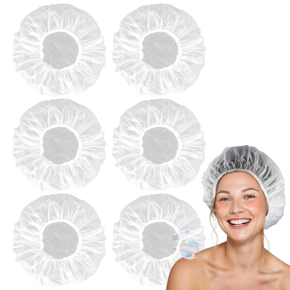 6 Shower Cap Reusable Waterproof - Unisex Plastic Shower Cap Plastic Caps Hair Treatment Deep Conditioning Hair Cap Shower Hair Care Bathing Cap Travel Essentials Washable Hair Cover Women Men
