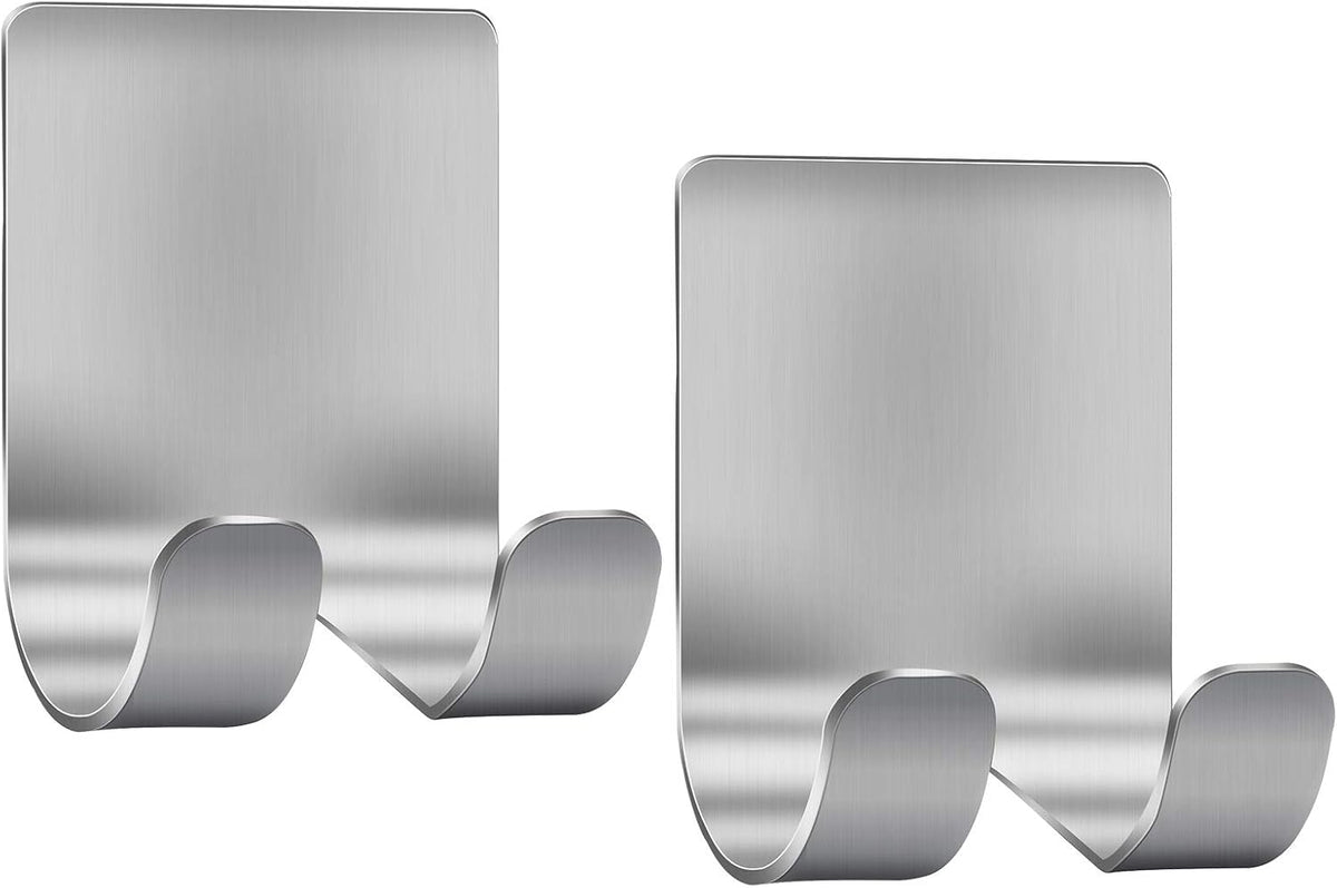 Razor Holder Shaver Hook Hanger Stand(2 Pack)Self Adhesive Stainless Steel Heavy Duty Utility Storage Hook,Shower Hook for Razor,Bathroom Kitchen Organizer for Plug Robe Towel Loofah Bathrobe Coat
