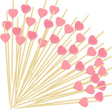Pink Heart Cocktail Picks, Valentines Galentines Day Decorations Toothpicks for Appetizers, 4.7 IN Long Fancy Bamboo Food Skewers Wooden Charcuterie Sticks for Drinks Party Supplies Wedding Decor 100
