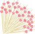 Pink Heart Cocktail Picks, Valentines Galentines Day Decorations Toothpicks for Appetizers, 4.7 IN Long Fancy Bamboo Food Skewers Wooden Charcuterie Sticks for Drinks Party Supplies Wedding Decor 100