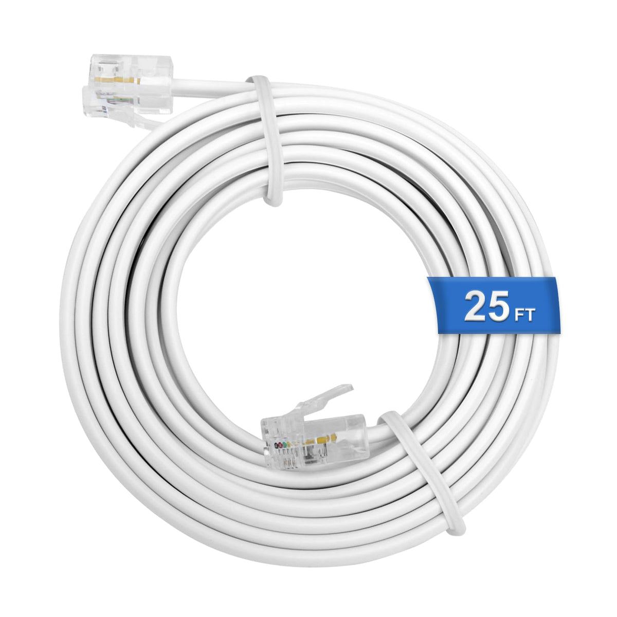 25 Feet White Phone Extension Line Cord, Standard RJ11 6P4C Telephone Cable Wire, Landline Phone Wire for Telephone, Modem, Fax Machine