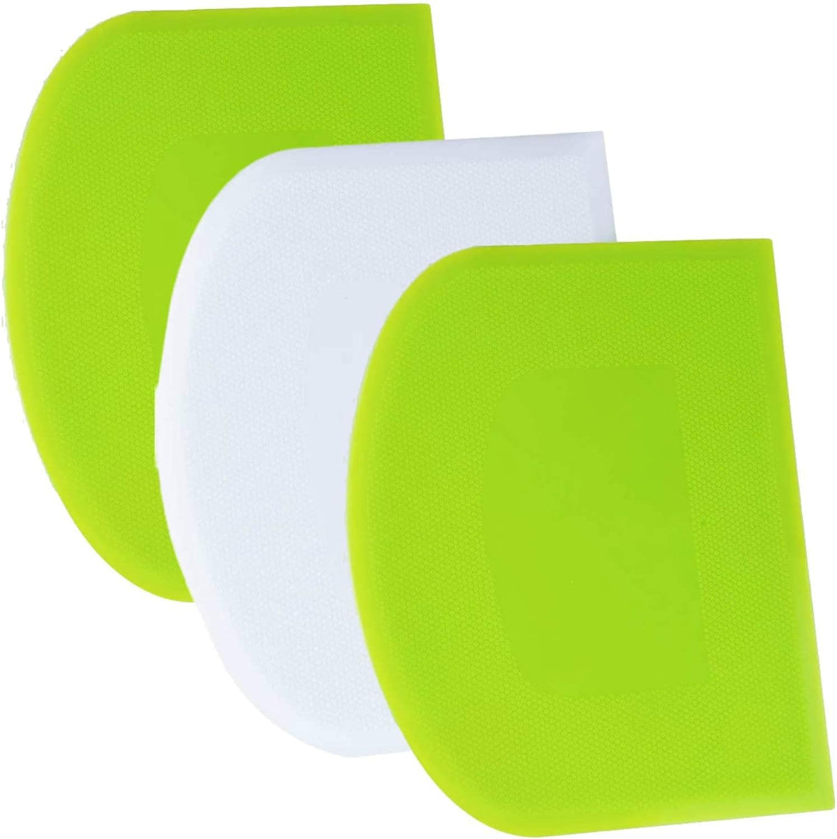 Dough Scraper Bench Scraper - 3P 4.7x3.7" Plastic Flexible Bowl Scraper, Sharp Edge & Angles Cake Scraper. Non-Slip Bakeware Decorating Tools Sculpting & Modeling Tools - Green+White+Green