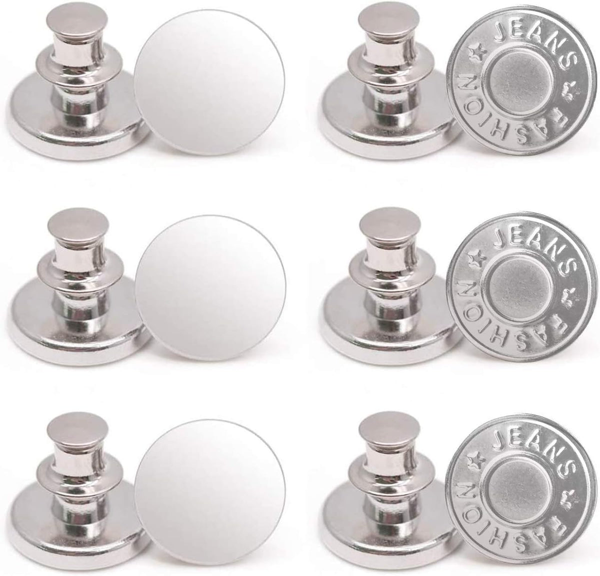 12 Sets Button Pins for Jeans, No Sew Jean Buttons Replacement,Removable Adjustable Instant Extender or Reduce Any Pants Waist (Silver)