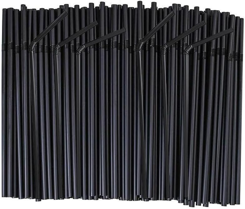Flexible Plastic Straws Bendable for Drinking, Diameter 5 MM Length 21 CM (8.27 Inches), 100 PCS, Black, Standard Length