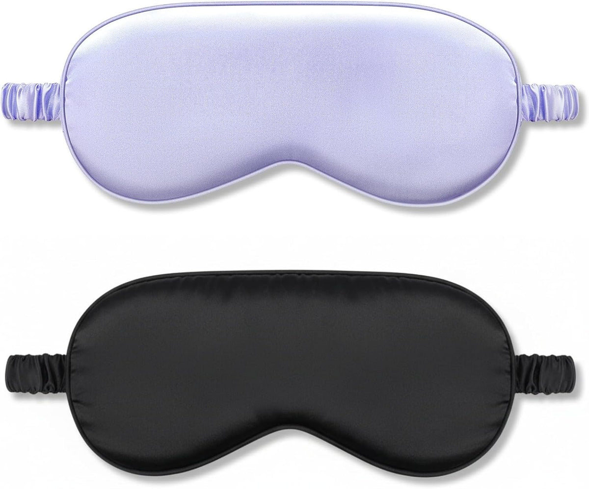 2Pack Silk Sleep Mask, Eye Mask for Sleeping,Elastic Blackout Eye Mask & Blindfold for Full Night's Sleep,Travel and Nap(Black+Purple)