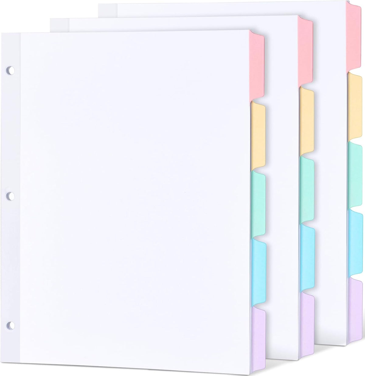 Blank Writable Binder Dividers, 1/5 Cut Tabs, 3 Hole Punch Dividers with Reinforced Edge, Binder Dividers with Multicolor Tabs, Letter Size, 3 Sets, 15 Dividers