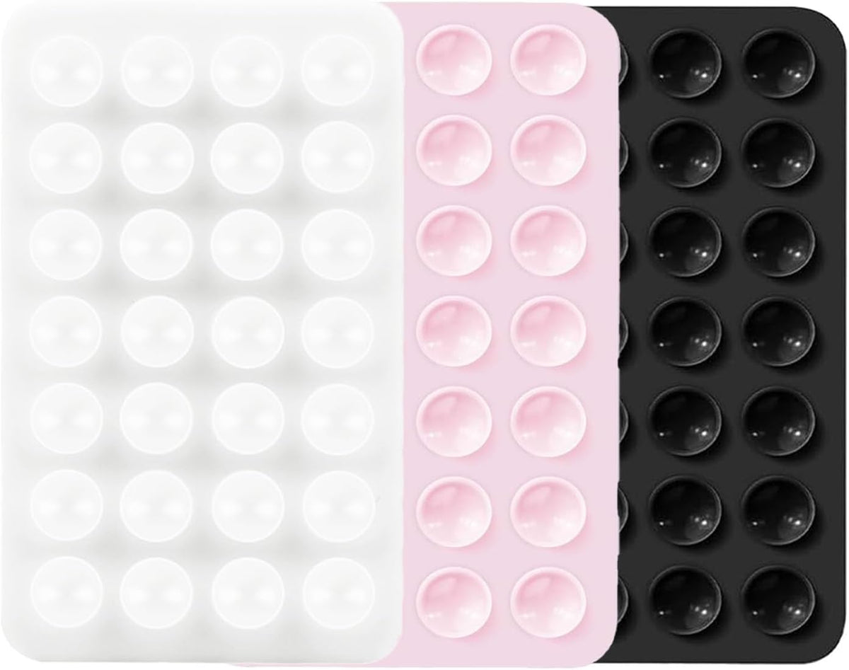 3 PCS Double Sided Phone Suction Pad,Sticky Phone Case for Wall ands-Free Fidget Toy Mirror Shower,Suction Cup Holder for Car Mobile Power Supplies (Black White Pink)