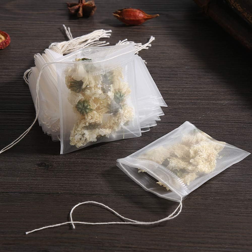50 Pcs Tea Filter Bags Disposable Tea Bags for Loose Tea Herb Spice Empty Mesh Small Drawstring Seal Infuser Strainer Diy Bath Tea Bags Sachets (2.36x2.75inch)