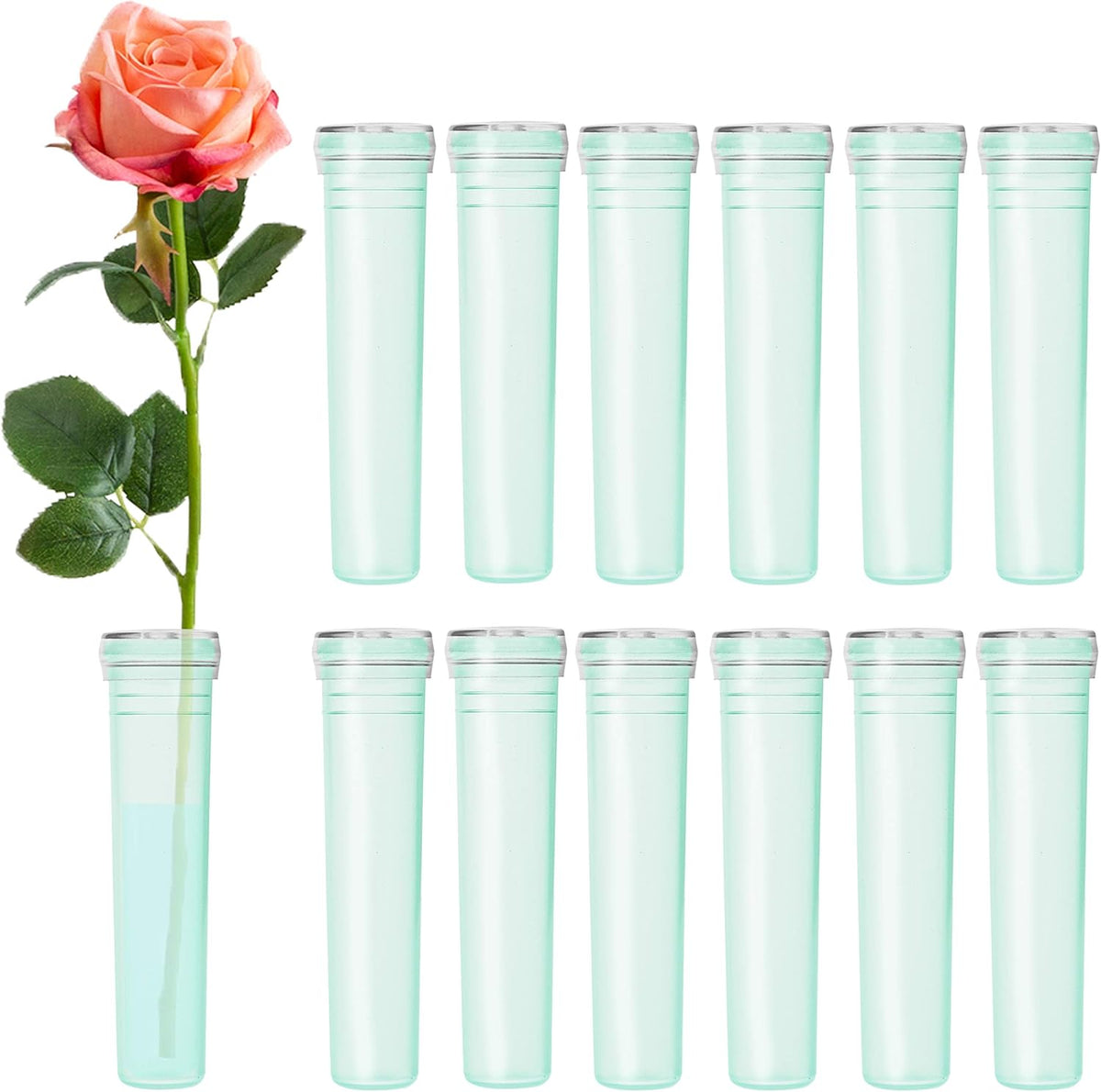 Floral Water Tubes 2.8 Inch Plastic Water Tubes for Floral Flower Vials with Caps for Flower Arrangement Decoration (Green, 20 Pcs)