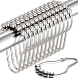 Shower Curtain Hooks Rust Proof (Set of 12) - Stainless Steel Shower Curtain Rings - Anti Slip Roller Balls for Easy Glide (Secure Lock Hooks, Polished Nickel)