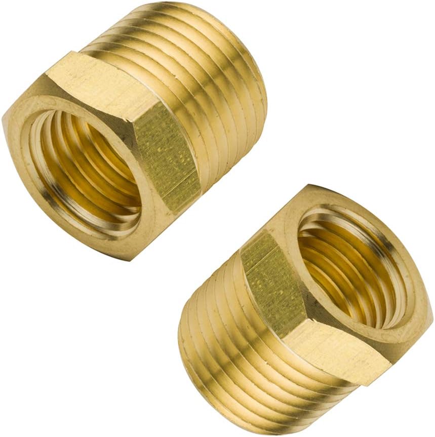 1/4" NPT Male to 1/8" NPT Female Brass Reducer Bushing Forged Hex Head Pipe Fitting 1200psi (Pack of 2)