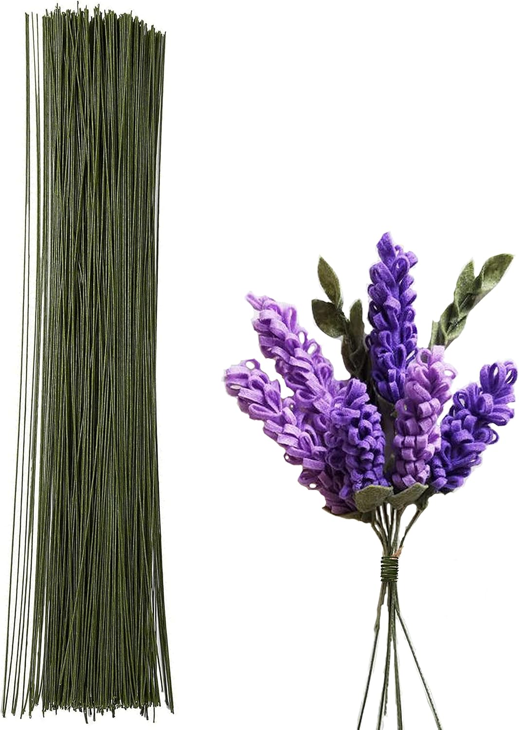 Floral Stem Wire 50pcs 22 Gauge Fake Flower Stems Green Floral Wire for Flower Arrangement Florist DIY Bouquet (Dark Green, 50 Pcs)