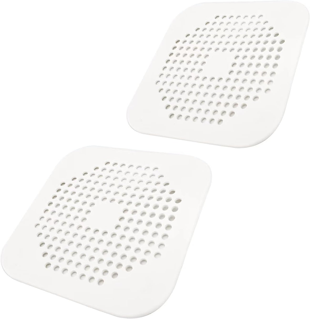 Square Drain Cover for Shower 5.7-inch TPR Drain Hair Catcher Flat Silicone Plug for Bathroom and Kitchen Filter Shower Drain Protection Flat Strainer Stopper with Suction Cups 2 Pack (White)