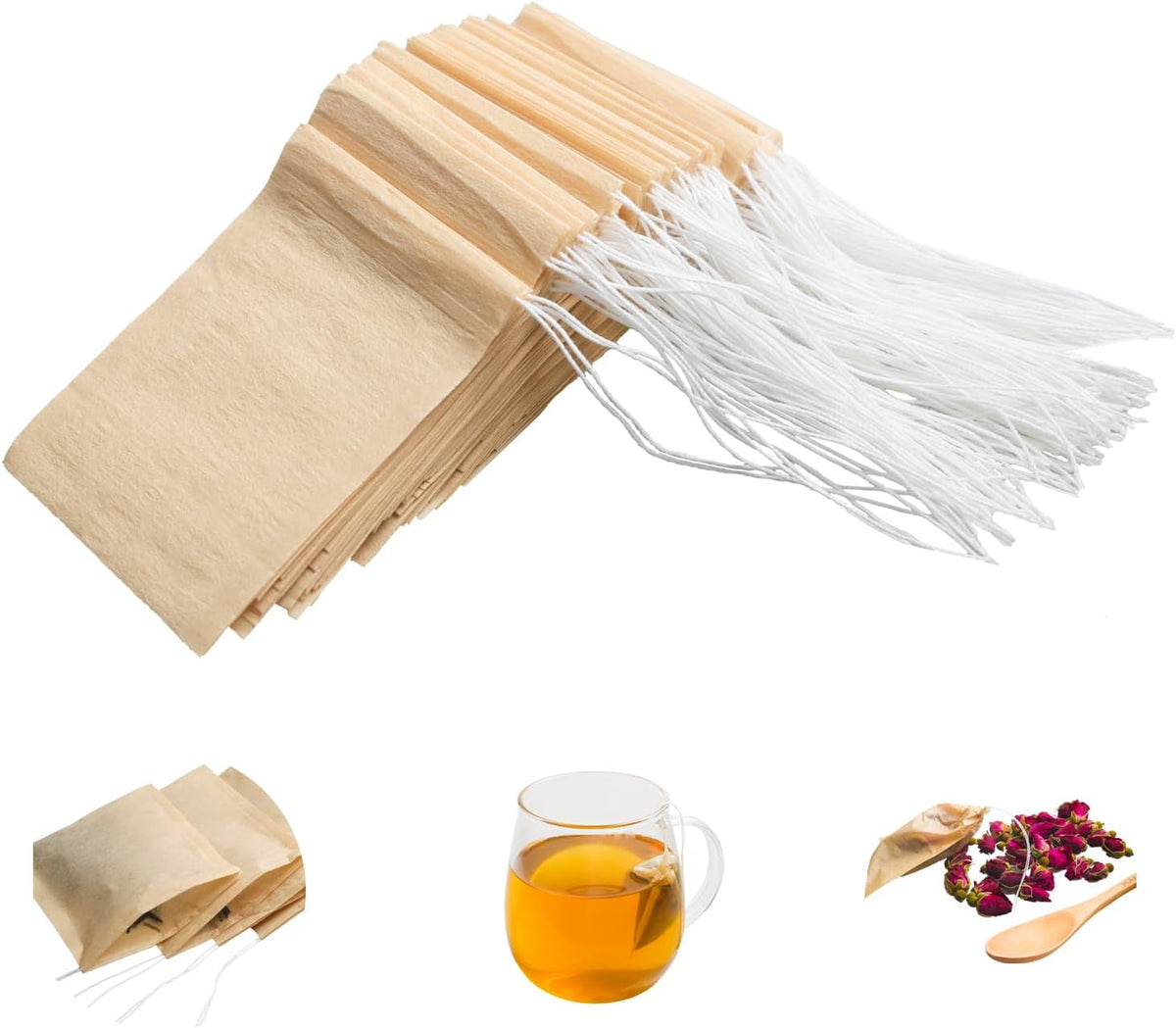 100pcs Disposable Tea Bags for Loose Tea, Small Empty Tea Bag with Wood Pulp Material, Unbleached Tea Filter Bag with Drawstring (Initial, 1.97 x2.76 inch)