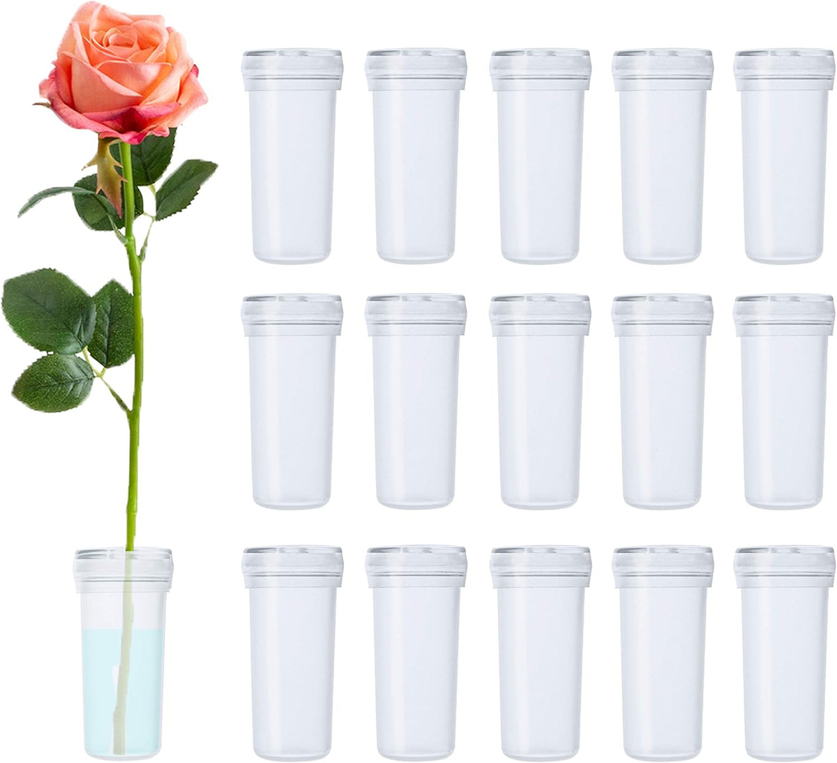 Floral Water Tubes 1.6 Inch Plastic Water Tubes for Floral Flower Vials with Caps for Flower Arrangement Decoration (Clear, 20 Pcs)