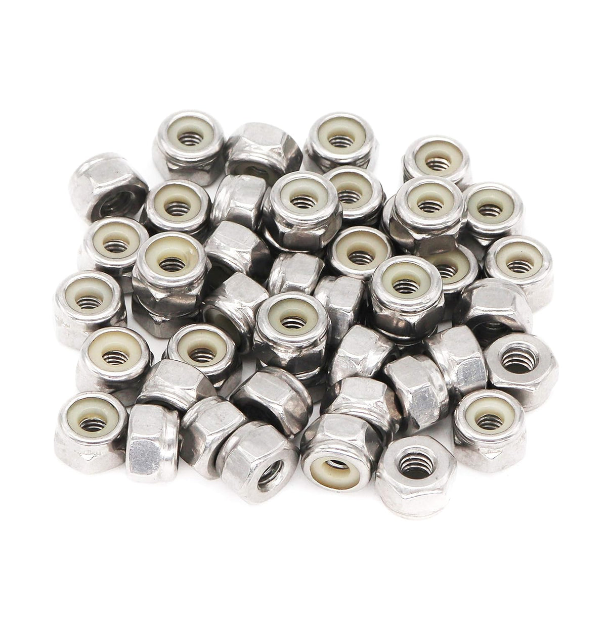 50pcs 1/4-20 Inch Nylon Inserted Self Locking Nuts - 304 Stainless Steel, 1/4" Nylock Nuts for Furniture, Tools, Handle