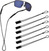 6Pcs Adjustable Glasses Straps Silicone Sport Sunglasses Holder Retainer Cord Around Neck Eyewear Accessories for Men, Women, Black