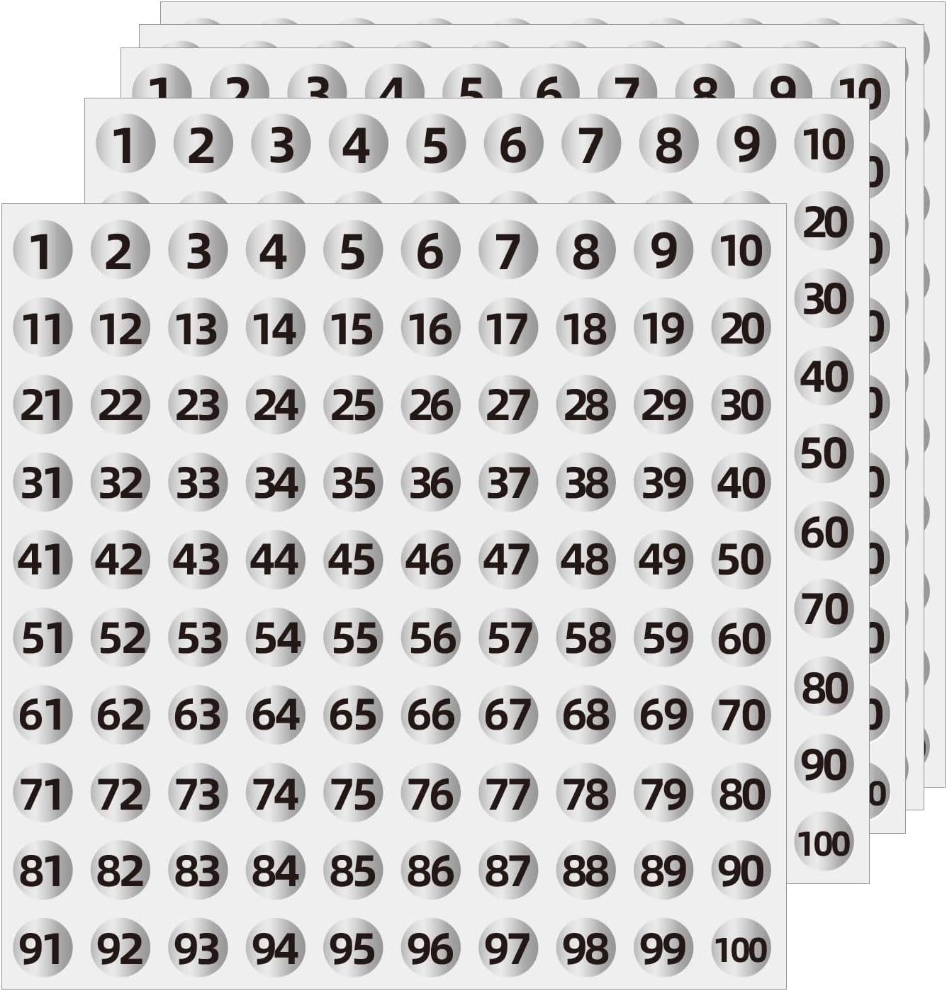 Silver Consecutive Number Stickers 1 to 100, 0.4 inch Round Small Number Stickers Labels for Inventory, Storage, Organizing, Boxes, Bins, Toolbox, Locker (3000 Labels, Matte)
