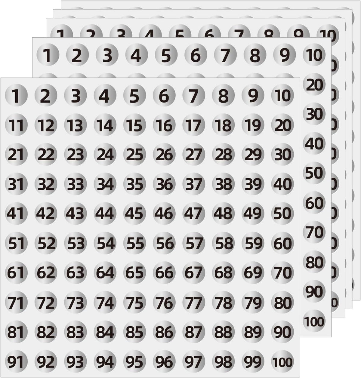 Silver Consecutive Number Stickers 1 to 100, 0.4 inch Round Small Number Stickers Labels for Inventory, Storage, Organizing, Boxes, Bins, Toolbox, Locker (3000 Labels, Matte)