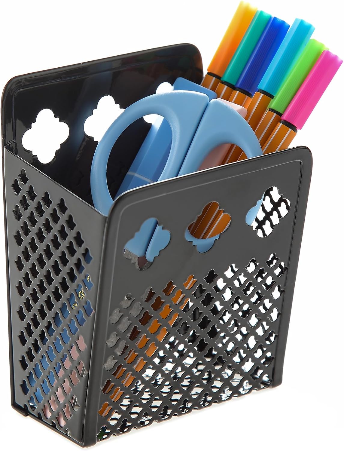 Magnetic Pen Holder, Mesh Metal Strong Magnet Dry Erase Marker Holder Pencil Organizer Small Items Basket for Refrigerator, Whiteboard, Locker Accessories-Black