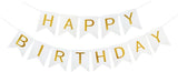Happy Birthday Banner Birthday Party Supplies Garland Decorations Birthday Signs Nursery Hanging Decor (White)
