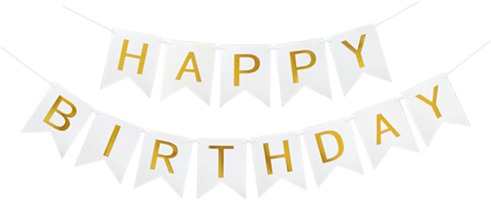 Happy Birthday Banner Birthday Party Supplies Garland Decorations Birthday Signs Nursery Hanging Decor (White)
