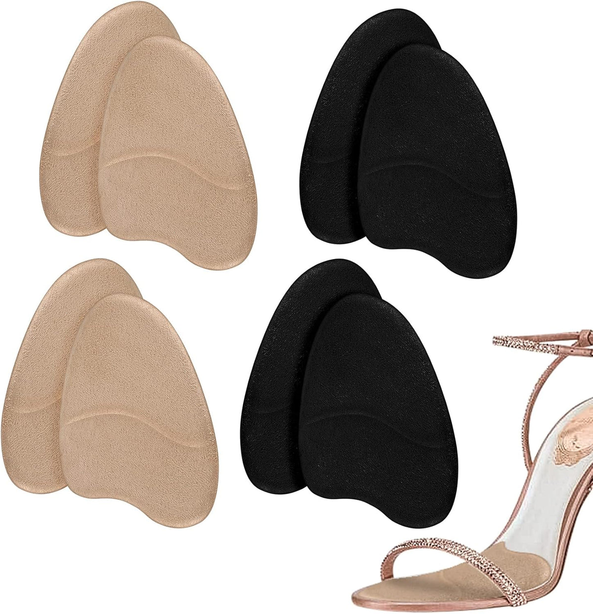 4 Pairs Forefoot Cushion Inserts for Women Shoes,Non-Sliding Insole Pads for Open Toe Heel Pads Inserts for Too Big Shoe,No Slip Heel Grips Liners Pads for Loose Shoe,Ball of Foot Cushions