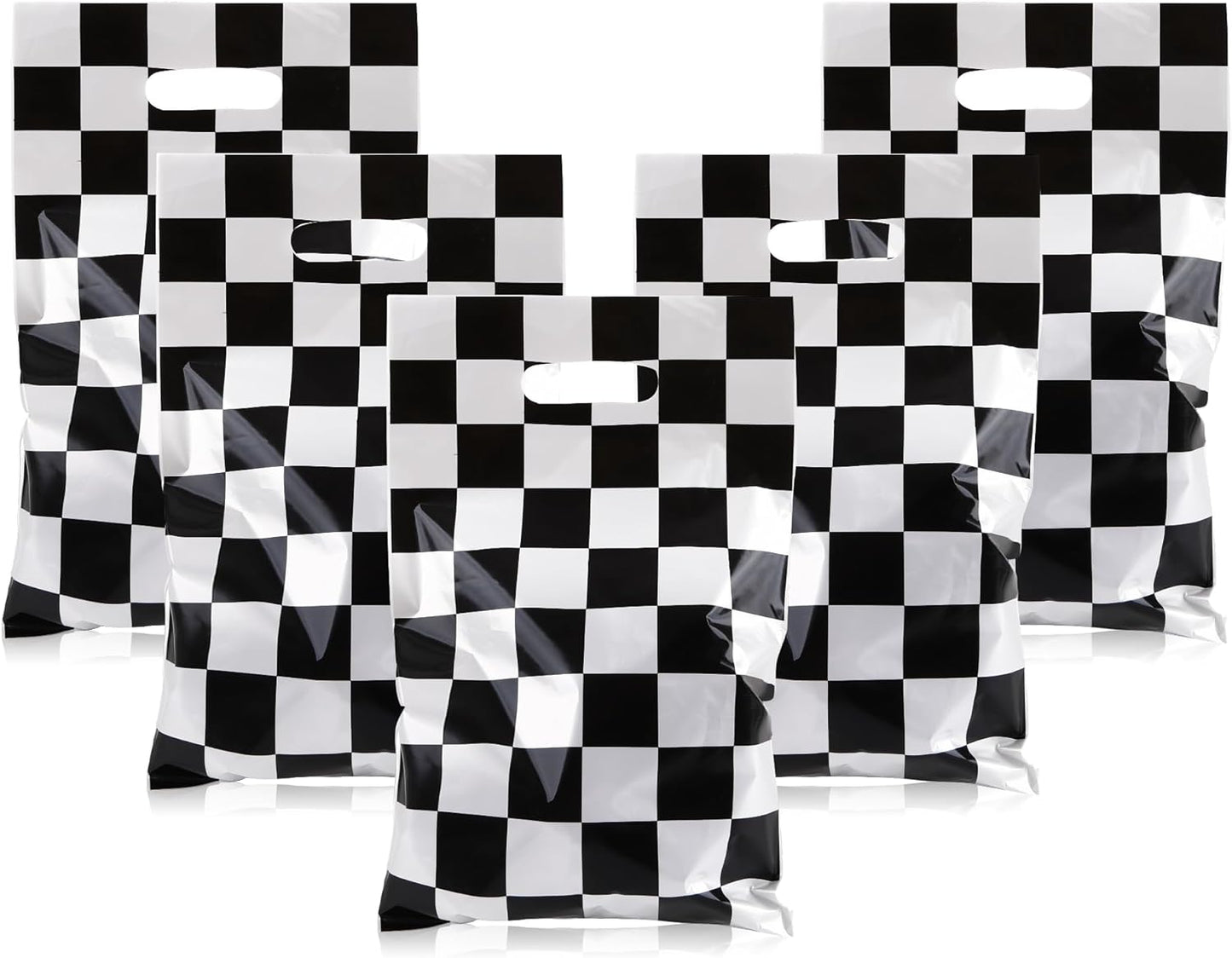 30Pcs Race Car Party Favors Bag Goodie bags Racing in Speed Party Decorations Soccer Theme Black and White Checkered Candy Bags with Handles for Kids Race Car Birthday Party Supplies