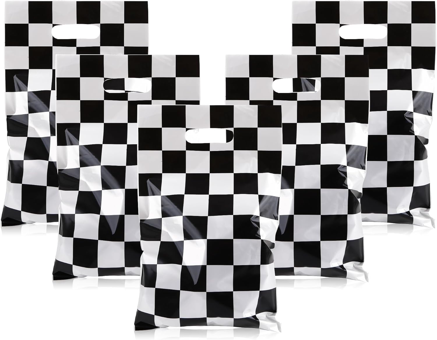 30Pcs Race Car Party Favors Bag Goodie bags Racing in Speed Party Decorations Soccer Theme Black and White Checkered Candy Bags with Handles for Kids Race Car Birthday Party Supplies