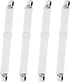 Bed Sheet Straps,  Adjustable Elastic Fitted Sheet Corner Holders Straps to Stay in Place, Non-Slip Fasteners Clips Compatible for Crib to King Size Bed, White 4Pcs