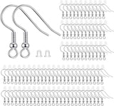Fish Hook Earring Hooks 150pcs Earring Findings with Backs for Ear Wire Supplies Ear Post Making DIY (150pcs Silver Earrwires and 150 pcs Backs, Total 300pcs)