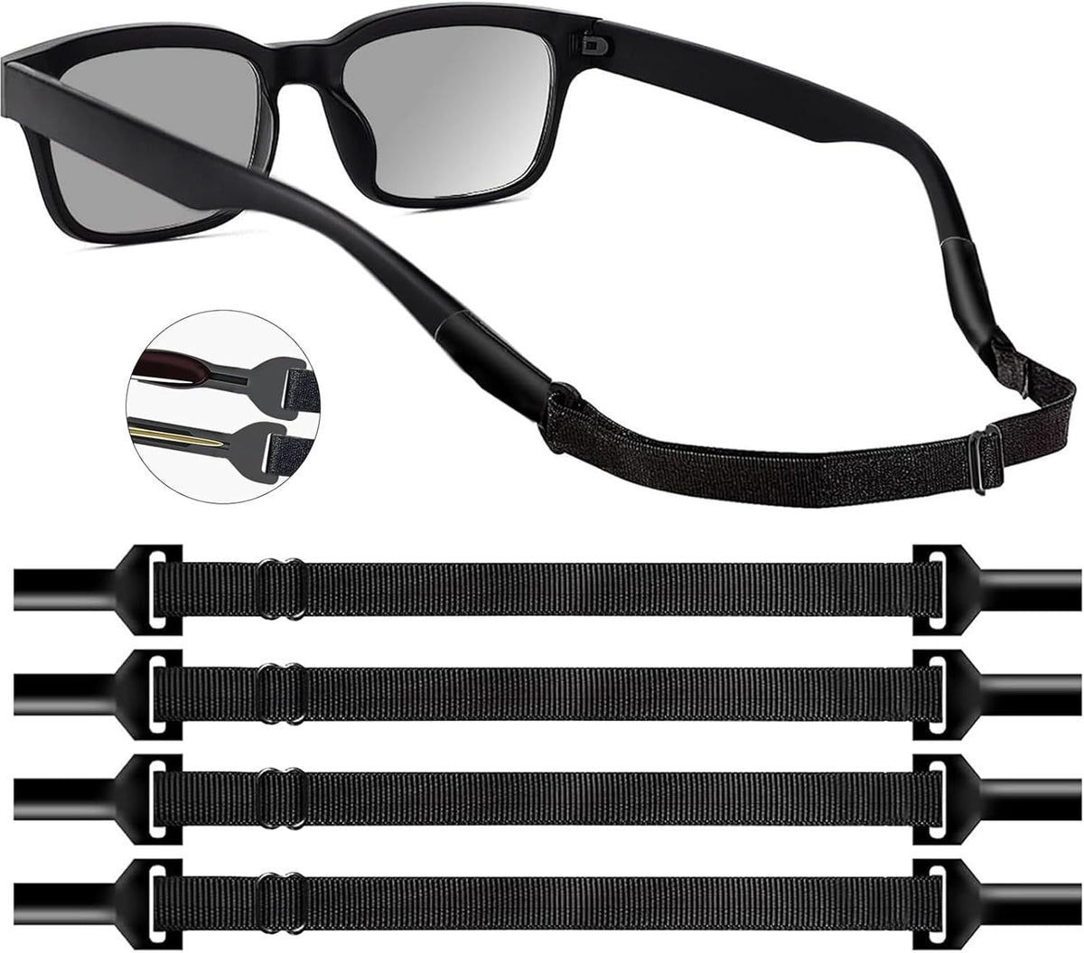 Adjustable Glasses Strap Eyeglasses Strap 4 Pack Sunglasses Strap No Tail Eye Glasses Holders around Neck for Men Women Kids Eyeglass Holders Sports Glasses Strap Black (9.5-13.5 inch) 1
